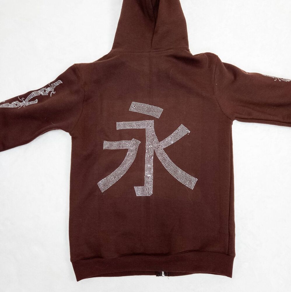Mogul Full-Zip Hoodie - Brown Rhinestone Embellished - Y2K Streetwear - XS - Picture 6 of 6